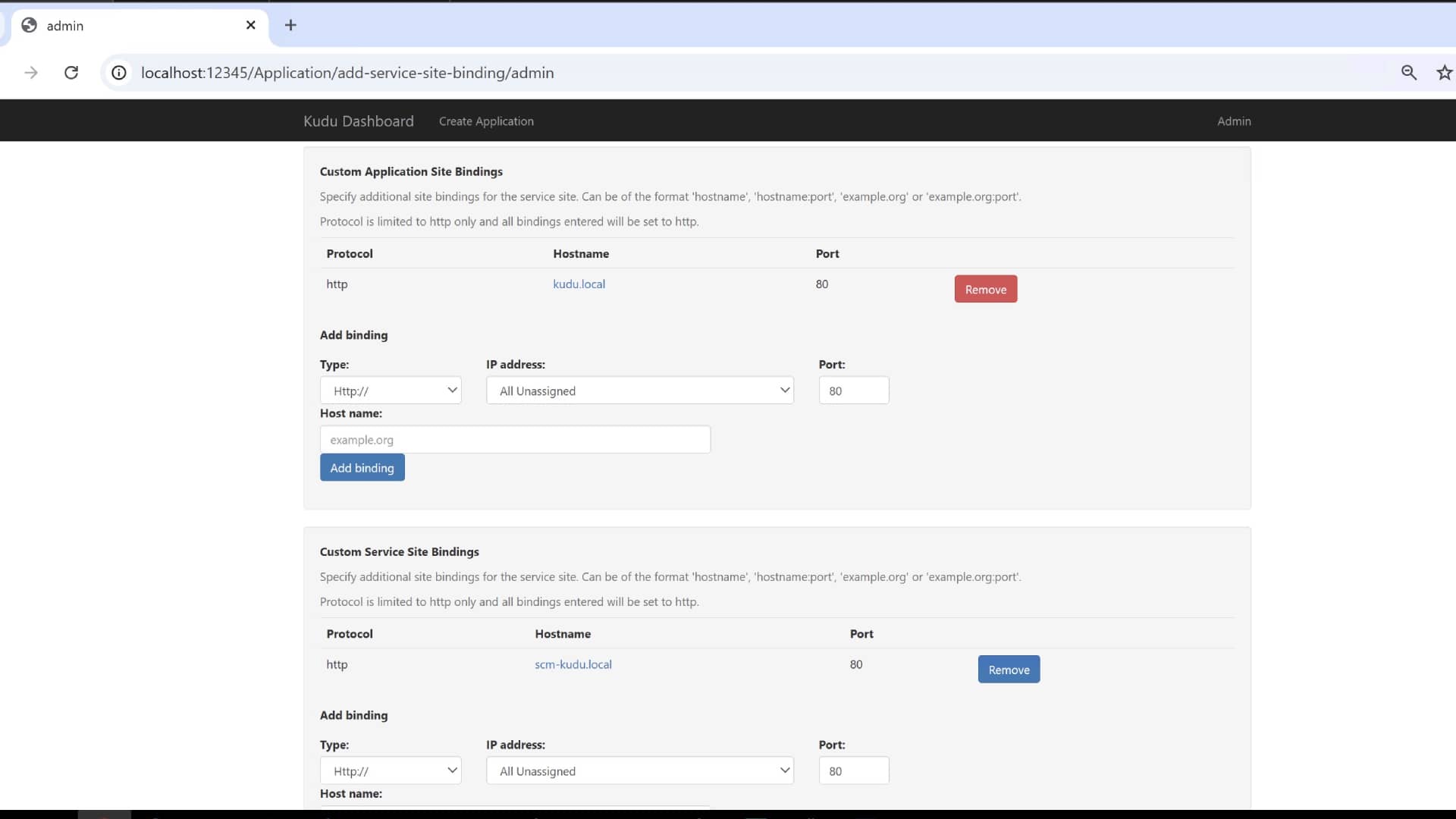 app site-bindings
